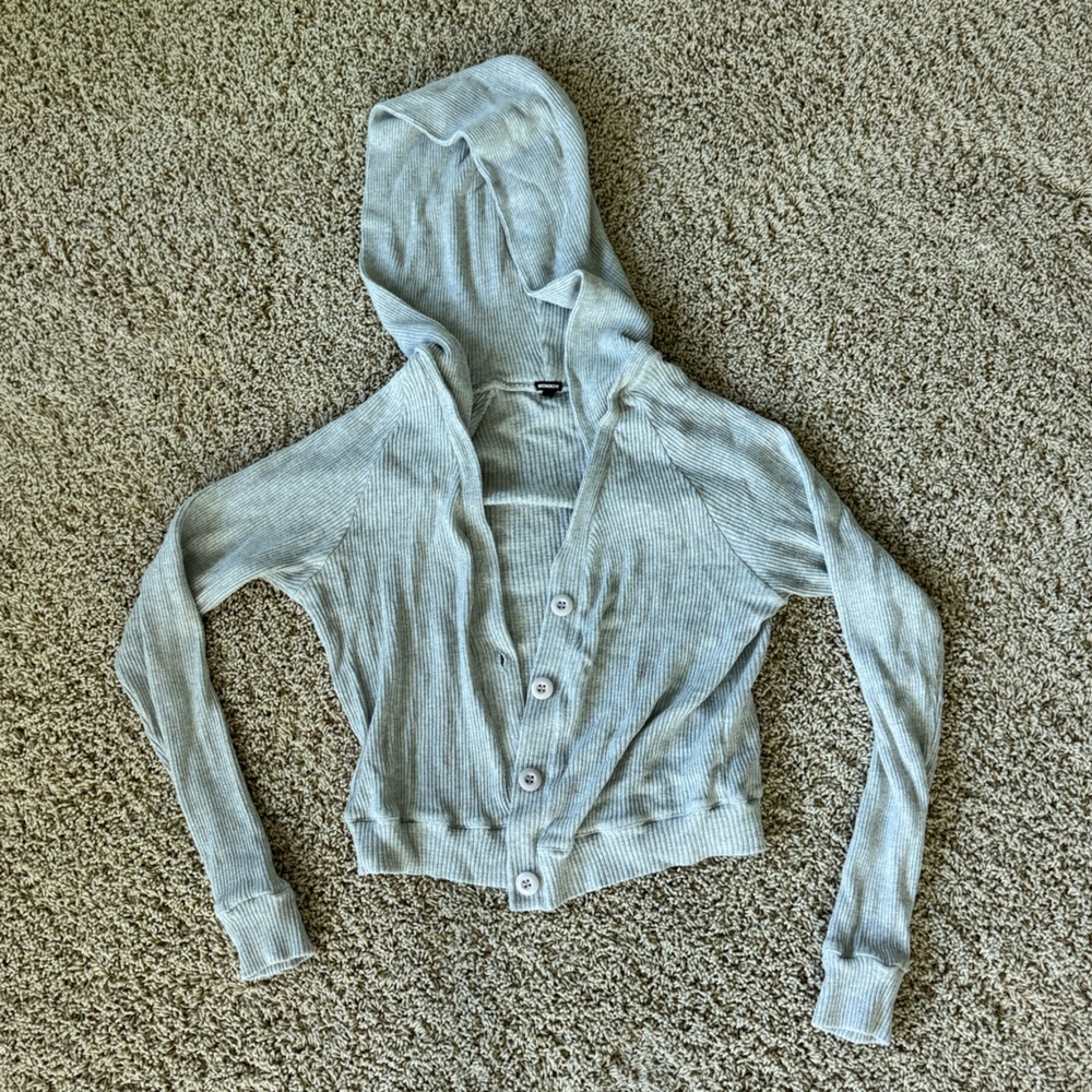 Monrow Light Gray Hooded Cardigan